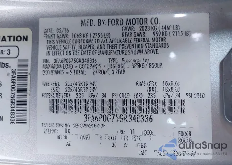 2016 Ford Fusion S from USA, damaged, VIN 3FA6P0G75GR348336